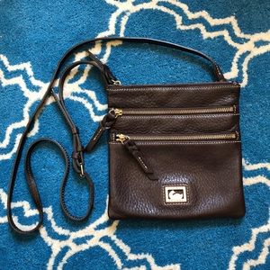 D&B Pebble Grain Leather Triple Zip Crossbody in dark brown